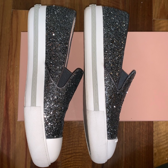 Miu Miu Calzature Donna Glitter Slip-On Sneakers - Picture 4 of 8